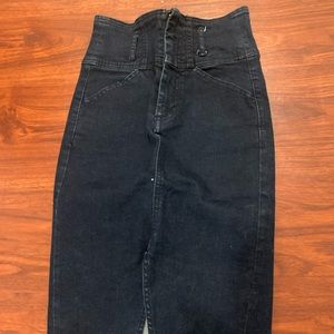 Dark blue jeans pencil skirt.